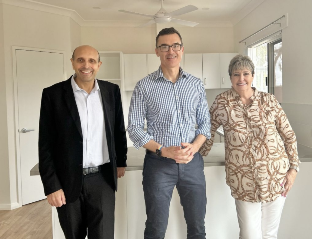 ShelterWA Vice-Chair Michael Piu, Minister for Planning; Lands; Housing; Homelessness the Hon John Carey, and Member for Kalgoorlie Ali Kent 2024