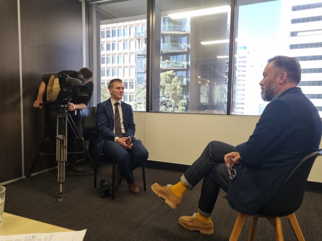 Shelter WA Chair Kieran Wong & ABC Keane Bourke behind the scenes PBS NRAS launch